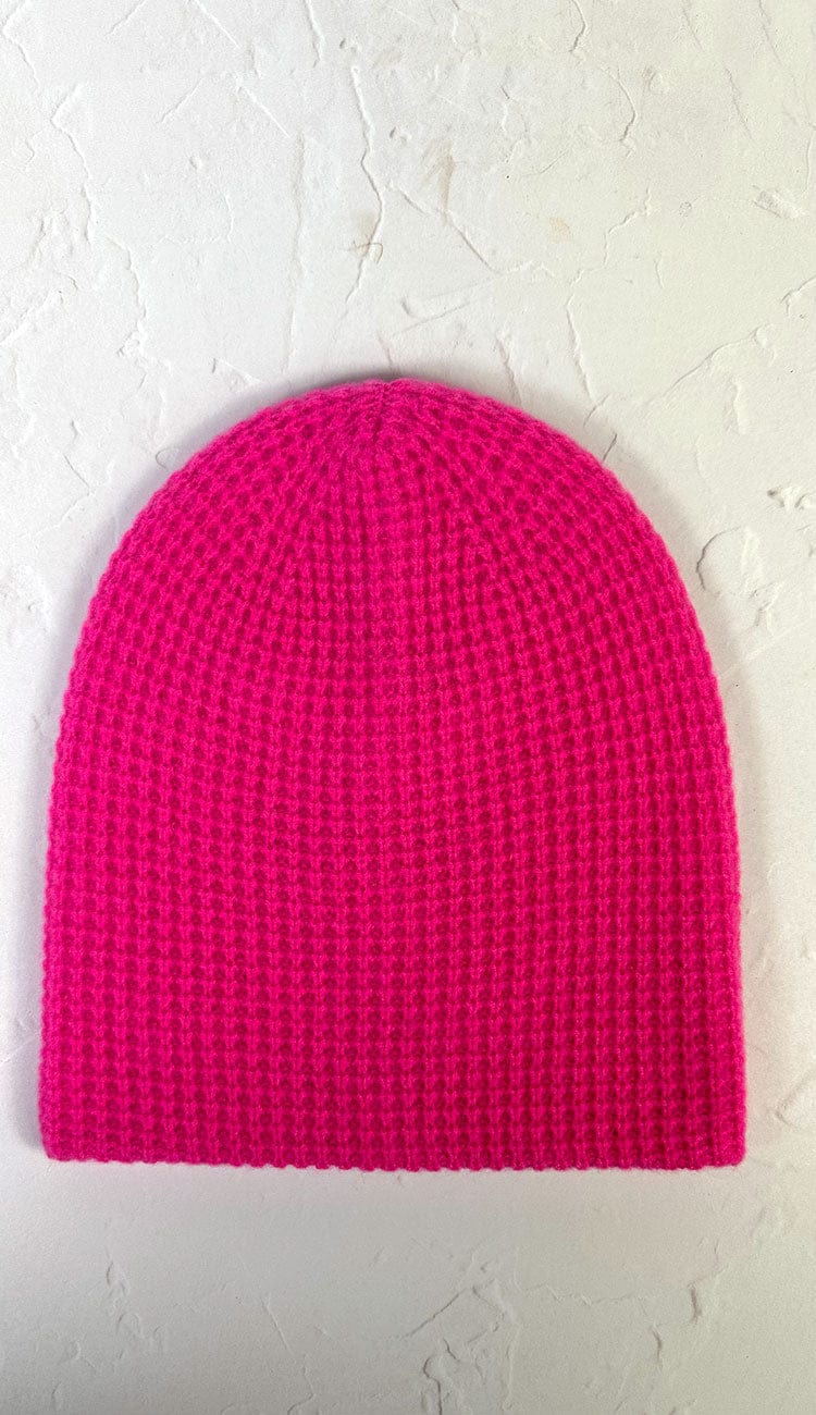 White + Warren Waffle Beanie in Bright Rose - Paula & Chlo