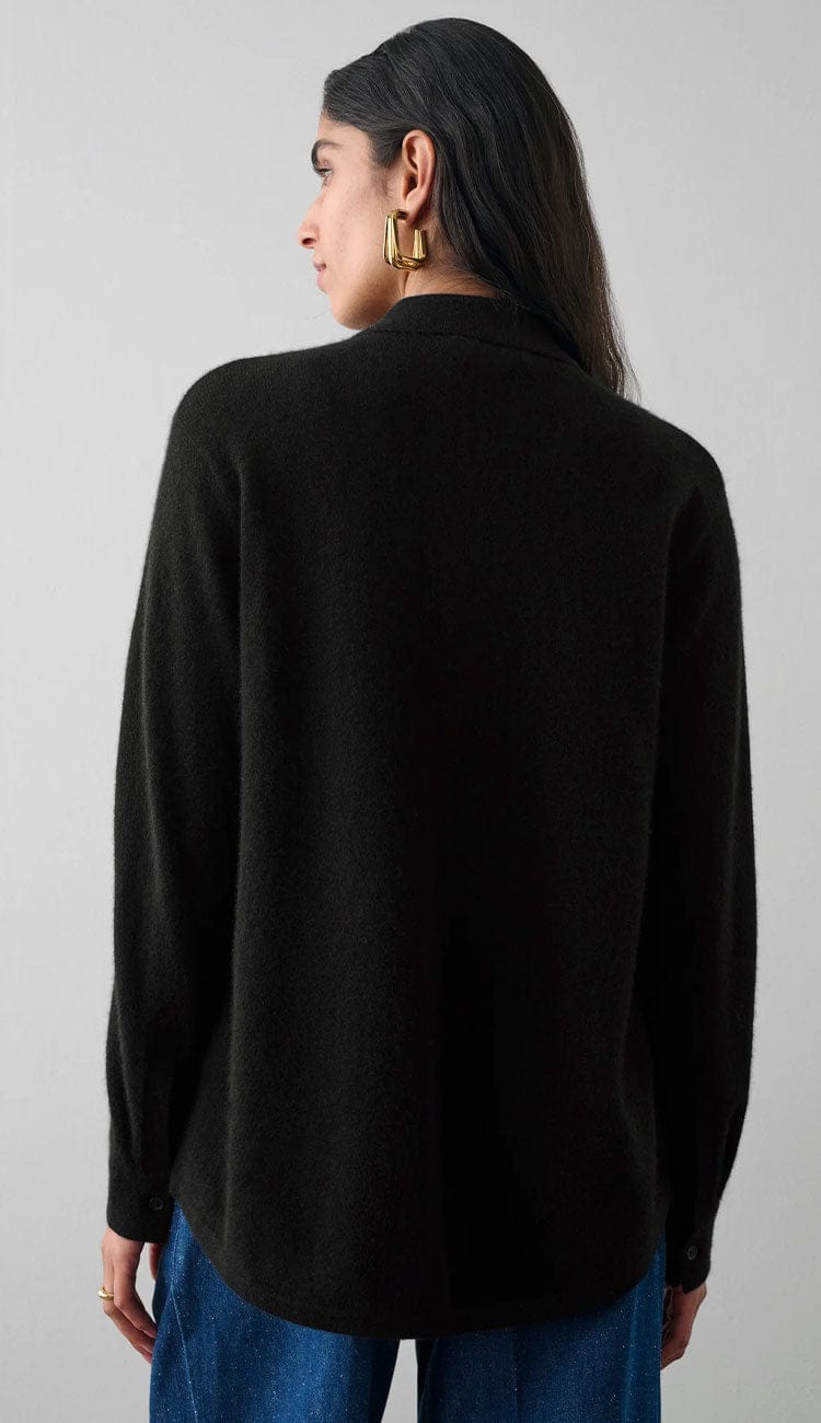 White + Warren Cashmere Button Down Cashmere Back View in Black- Paula & Chlo