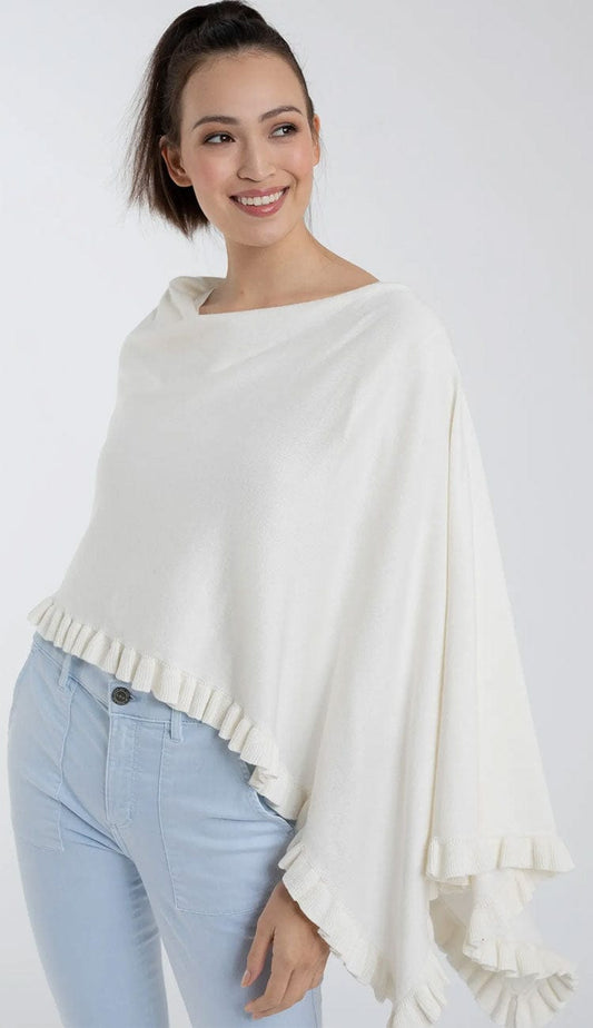 Alashan Cashmere Cotton Cashmere Dress Topper with Mini Ruffle Trim in White Milk