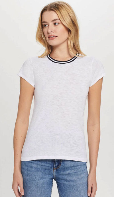 Goldie Tipped Ringer Tee in white front view -Paula & Chlo