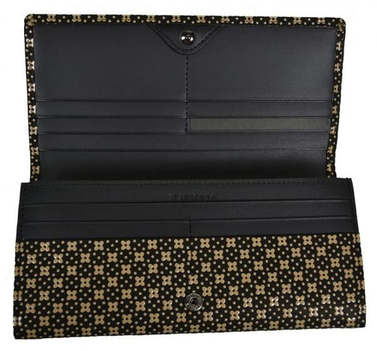 Long Wallet Flower Lattice Lacquer Black