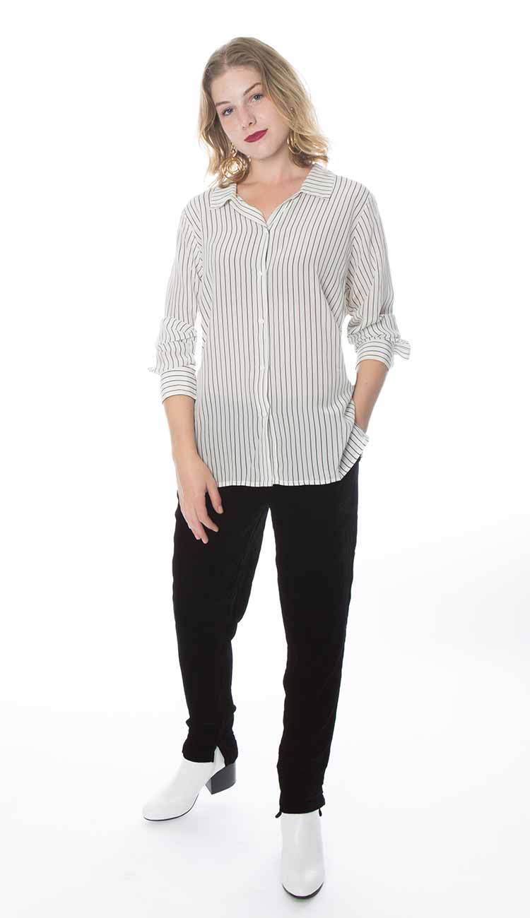 stripe gold hawk shirt and black pants