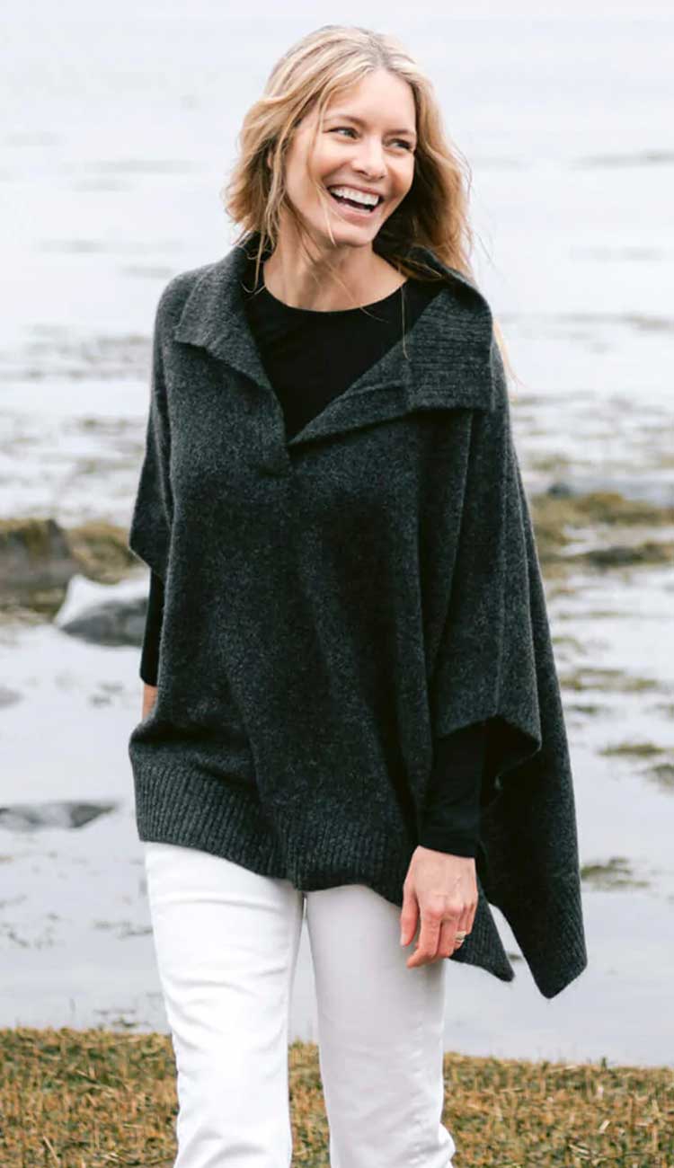 Cambridge collar poncho with mohair in charcoal by MerSea Lifestyle- Paula & Chlo. Shop this beautiful poncho.