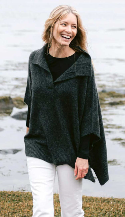 Cambridge collar poncho with mohair in charcoal by MerSea Lifestyle- Paula & Chlo. Shop this beautiful poncho.