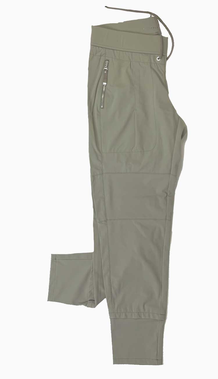 Raffaello Rossi Candy Pant in green gray, women’s slim jogger pant with drawstring waist and zip pockets,