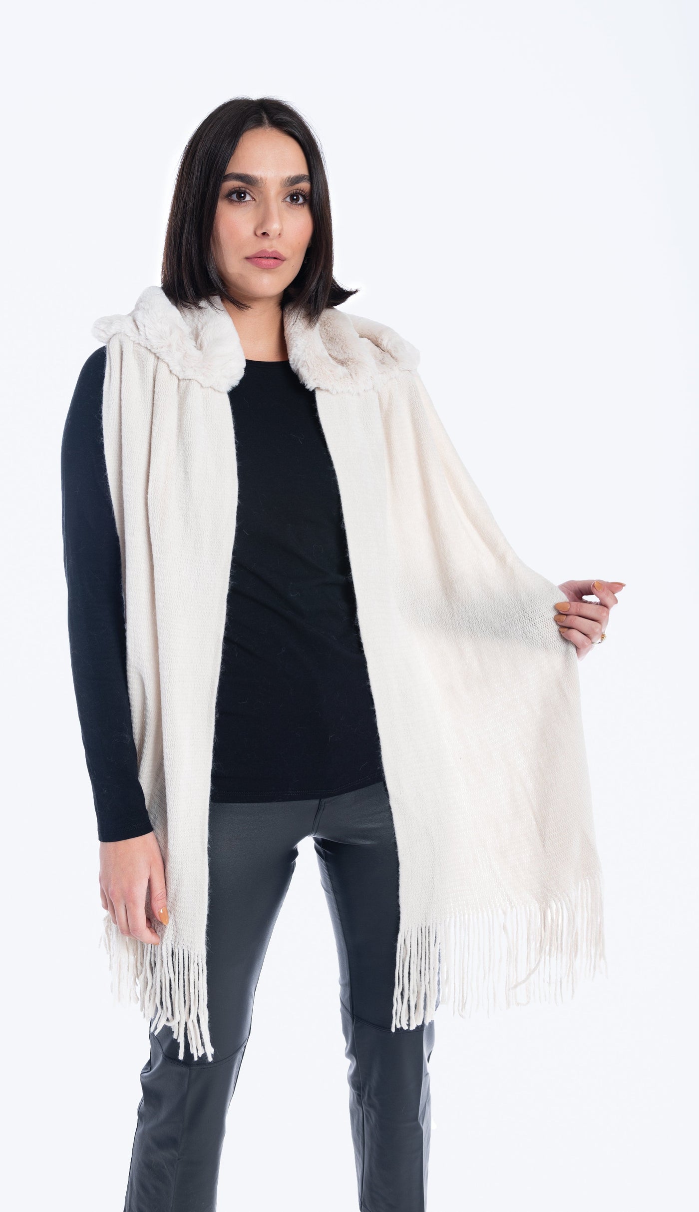 faux fur scarf stole ivory faux fur and knit