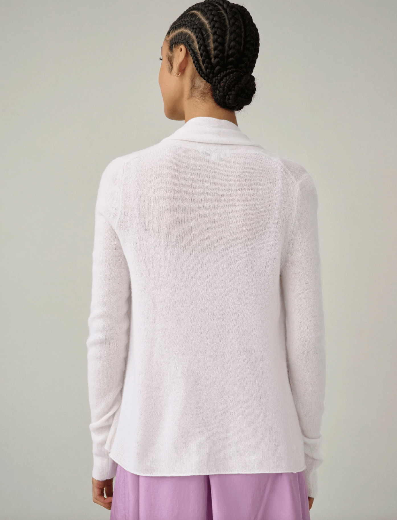 essential mini trapeze cardigan in soft white by White and Warren - The perfect take anywhere cardigan, Wear this 4 seasons, Shop Paula & Chlo - back view