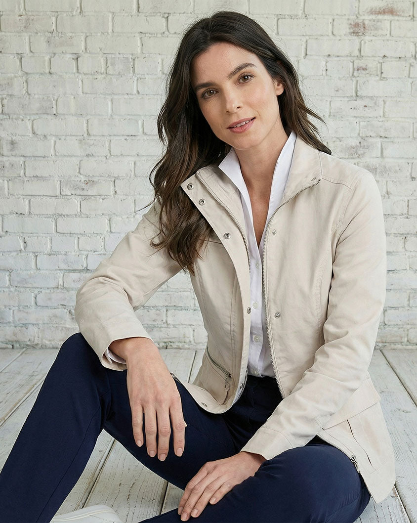 Model in Anatomie jacket from the women’s luxury travel clothing collection.