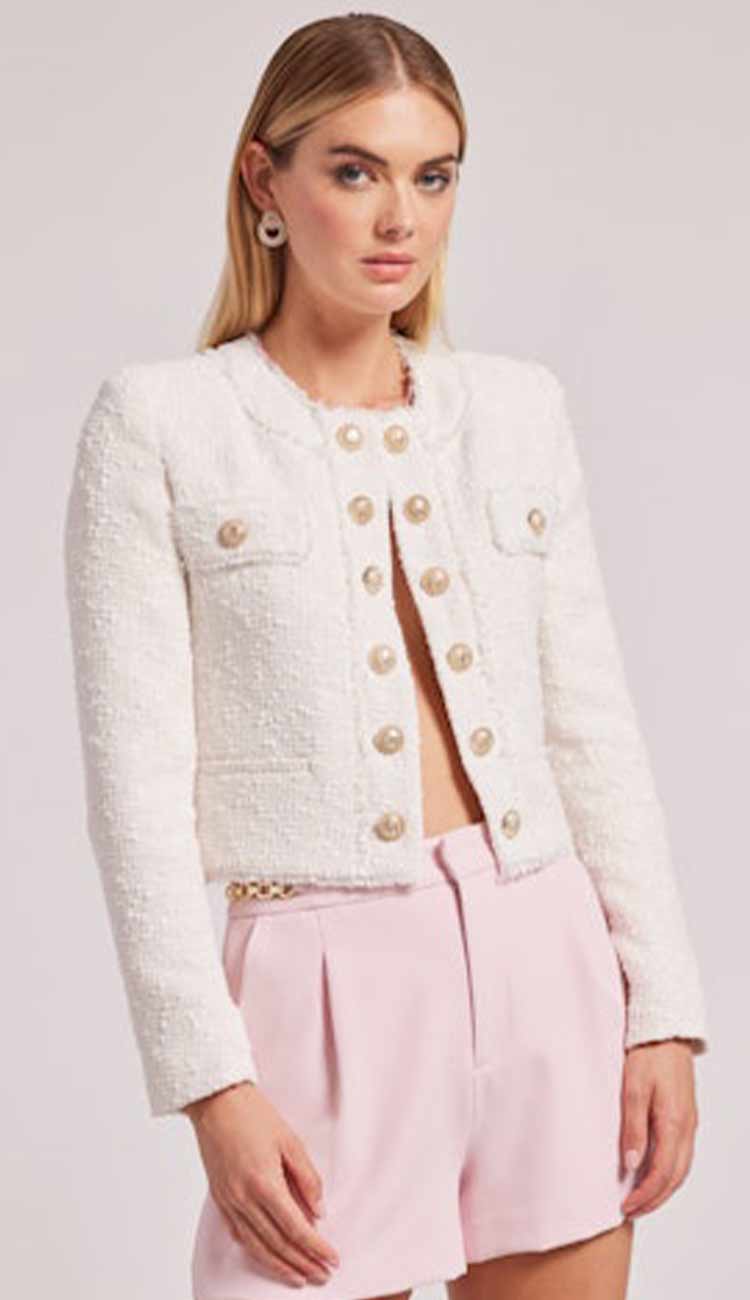 generation love short white jacket with gold buttons