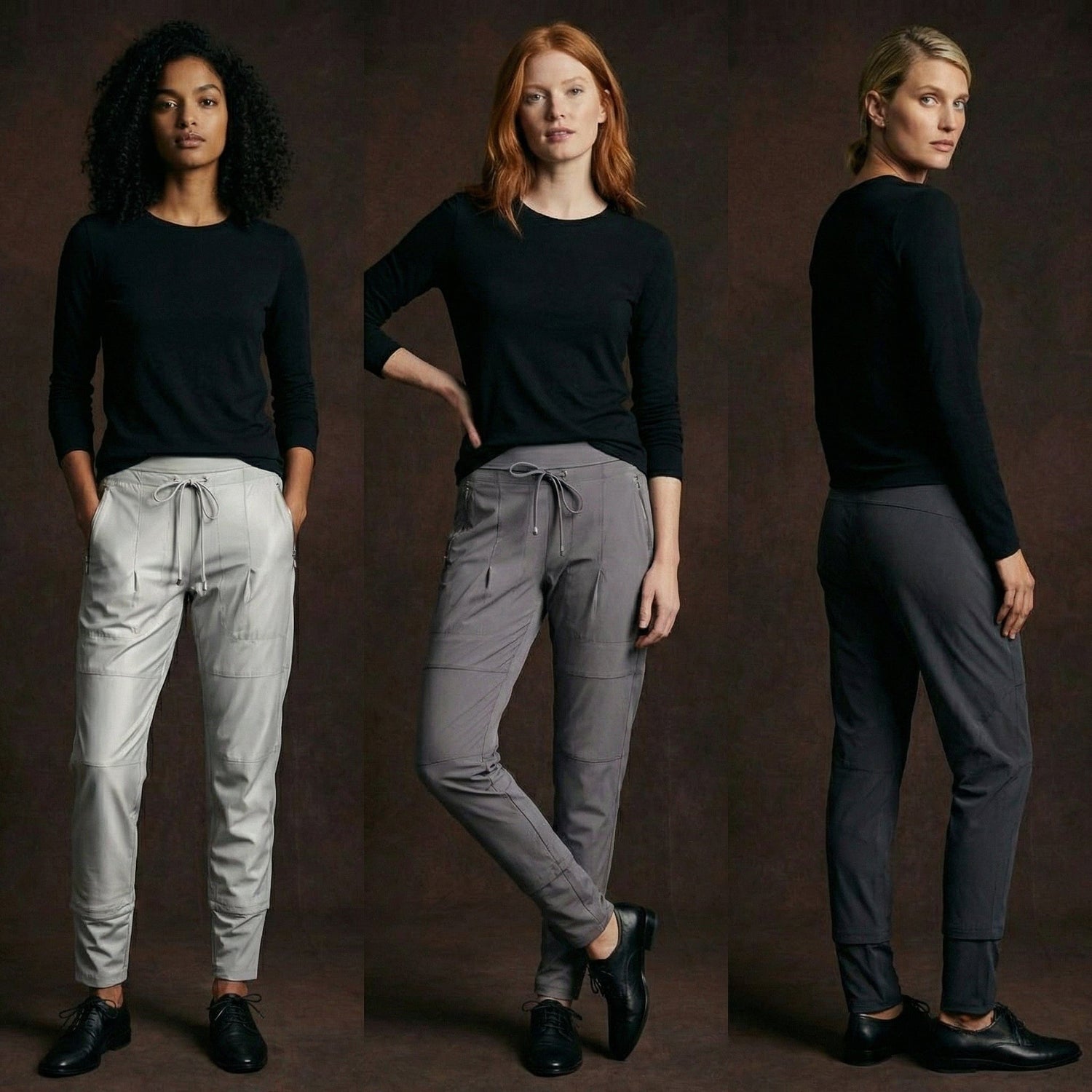 Raffaello Rossi Candy Pants in shades of grey on three women