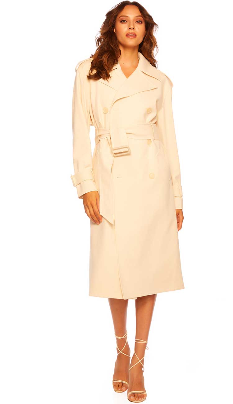 woman wearing a vanilla Susanna Monaco trench coat