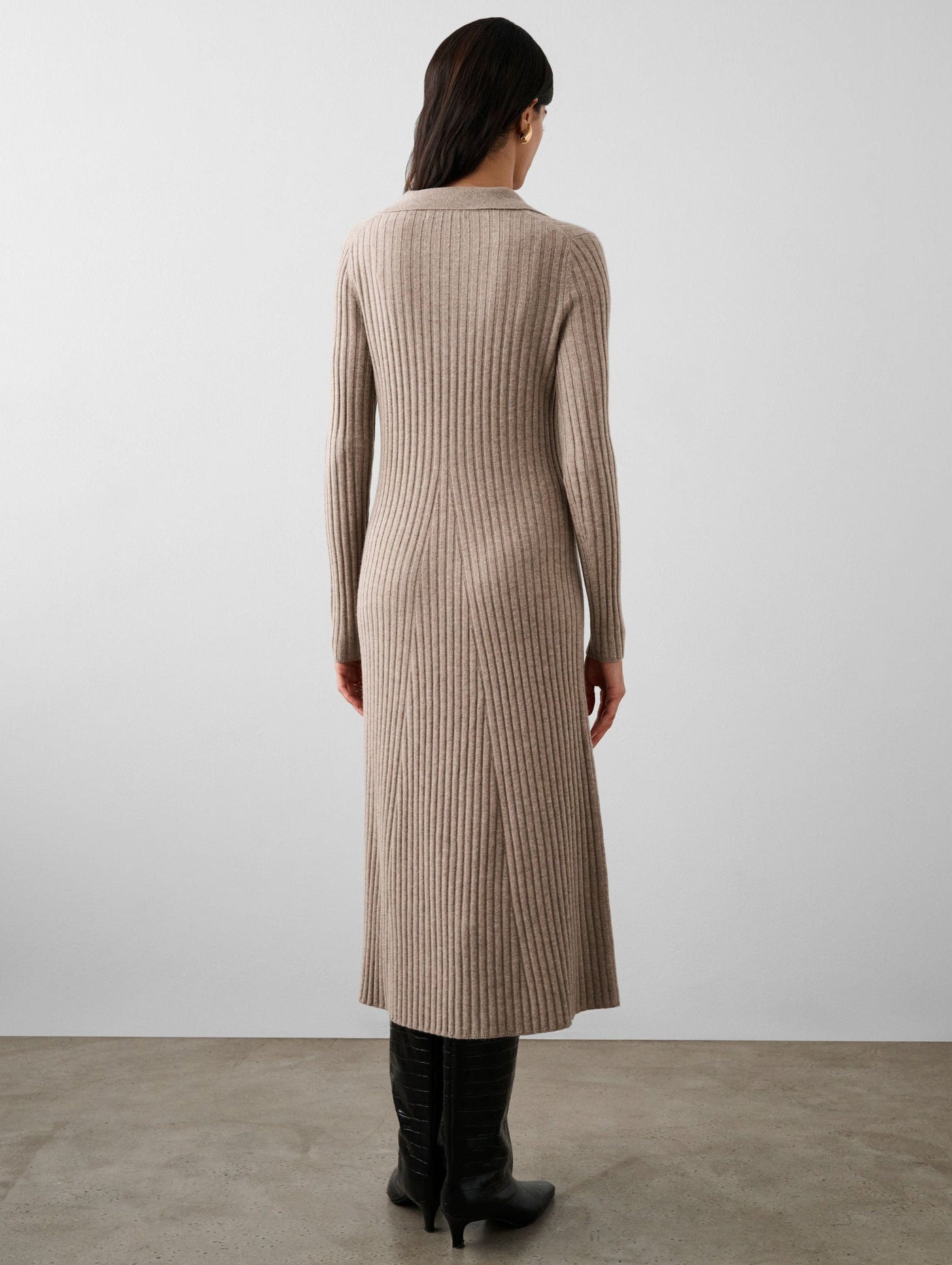 Merino Cashmere Ribbed Polo Dress by White and Warren at Paula & Chlo back view