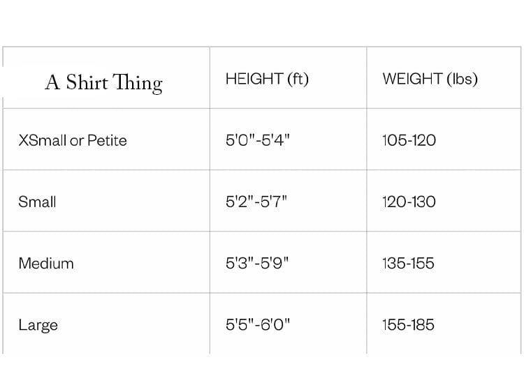 A Shirt Thing Size Chart 