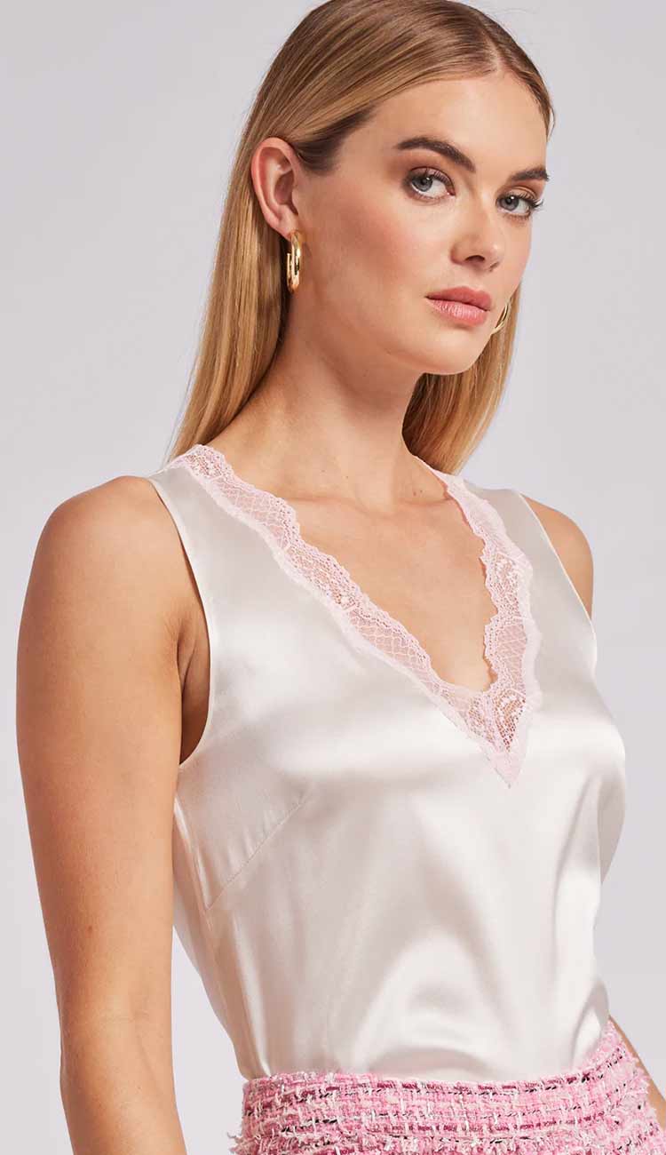 Aida Lace Tank in Ballet Slipper side view by Generation Love | Paula & Chlo