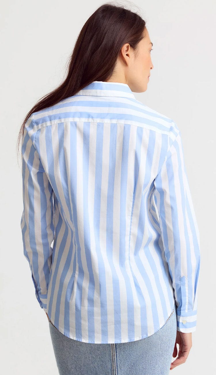 The Boyfriend Shirt Wide Sky Blue and White Stripe by THE SHIRT - at Paula & Chlo - back view