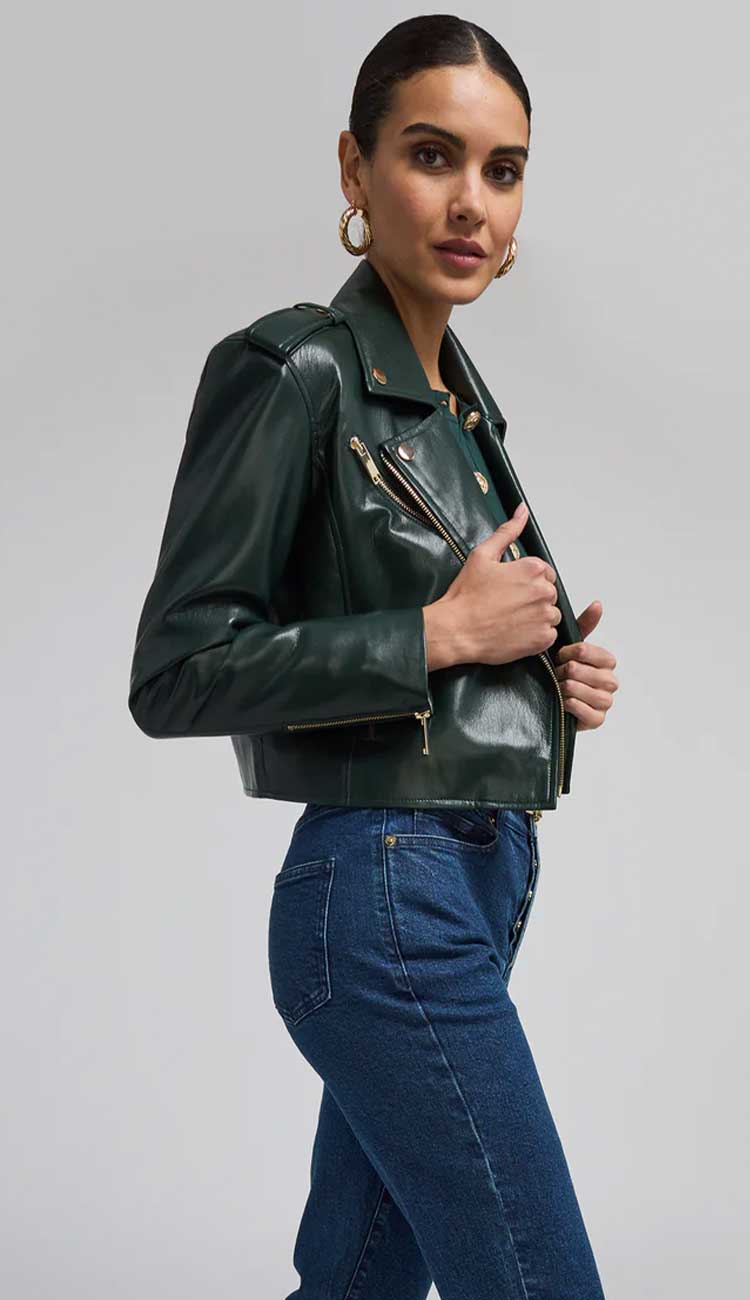 Cosita Vegan Leather Moto Jacket in Forrest Green by Generation Love at Paula & Chlo. Side View