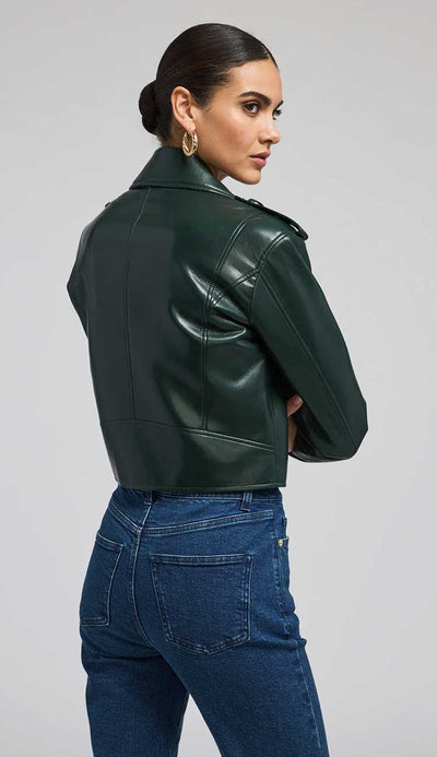 Cosita Vegan Leather Moto Jacket in Forrest Green by Generation Love at Paula & Chlo. Black View