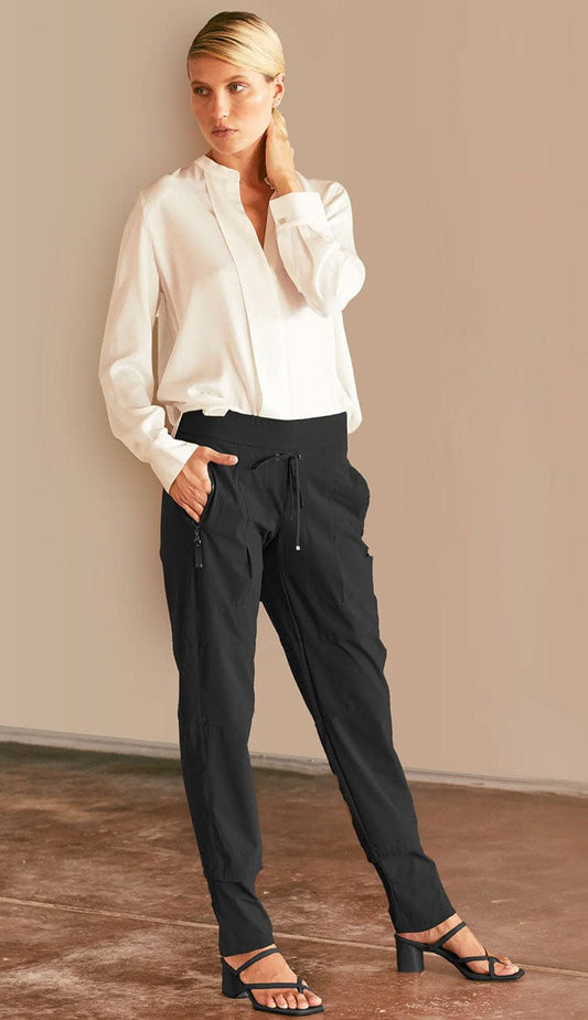 Raffaello Rossi Candy Pant  Long in black, women’s slim jogger pant with drawstring waist and zip pockets