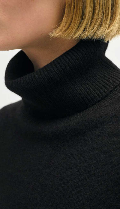 Cashmere Turtleneck Sweater by White and Warren in black or grey at Paula and Chlo - neck detail