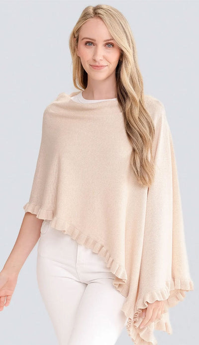 Alashan Cashmere Cotton Cashmere Dress Topper with Mini Ruffle Trim in Dune | Paula & Chlo