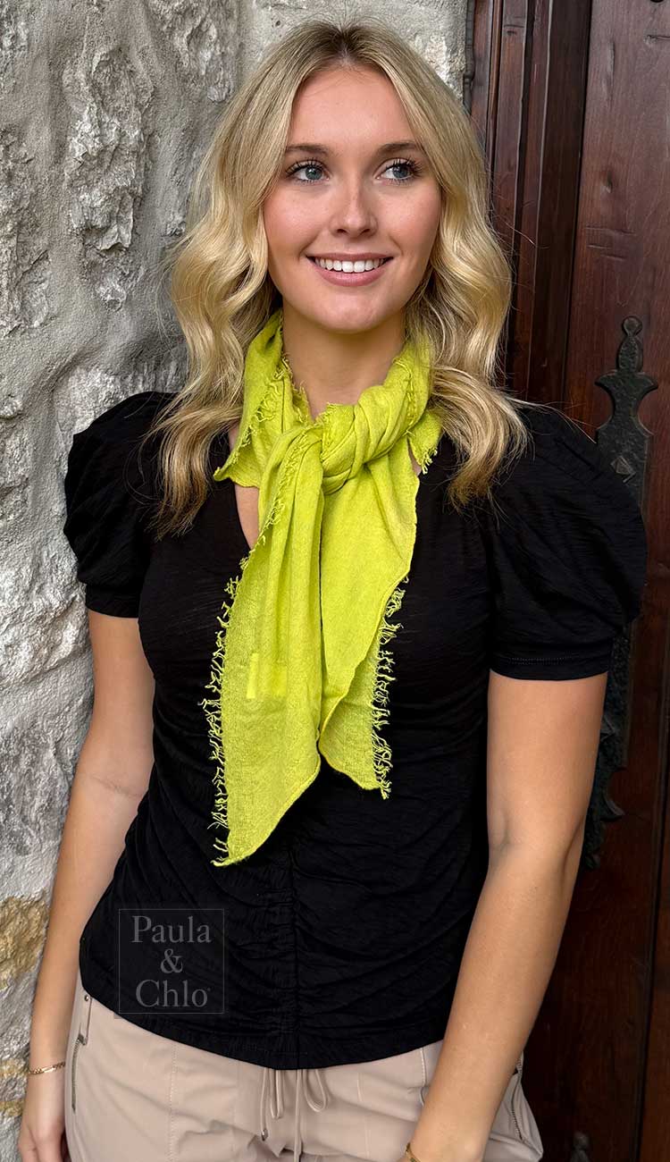 Grisal Mini Love Scarf in Lime Green in Cashmere at Paula and Chlo