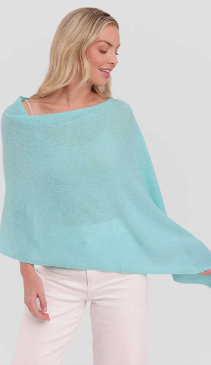 Alashan cashmere dress topper poncho in Hawaiian lightweight one-size wrap with draped silhouette.