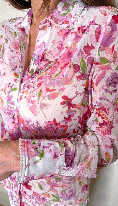 Mercy Floral Georgette Shirt - Floral Pink