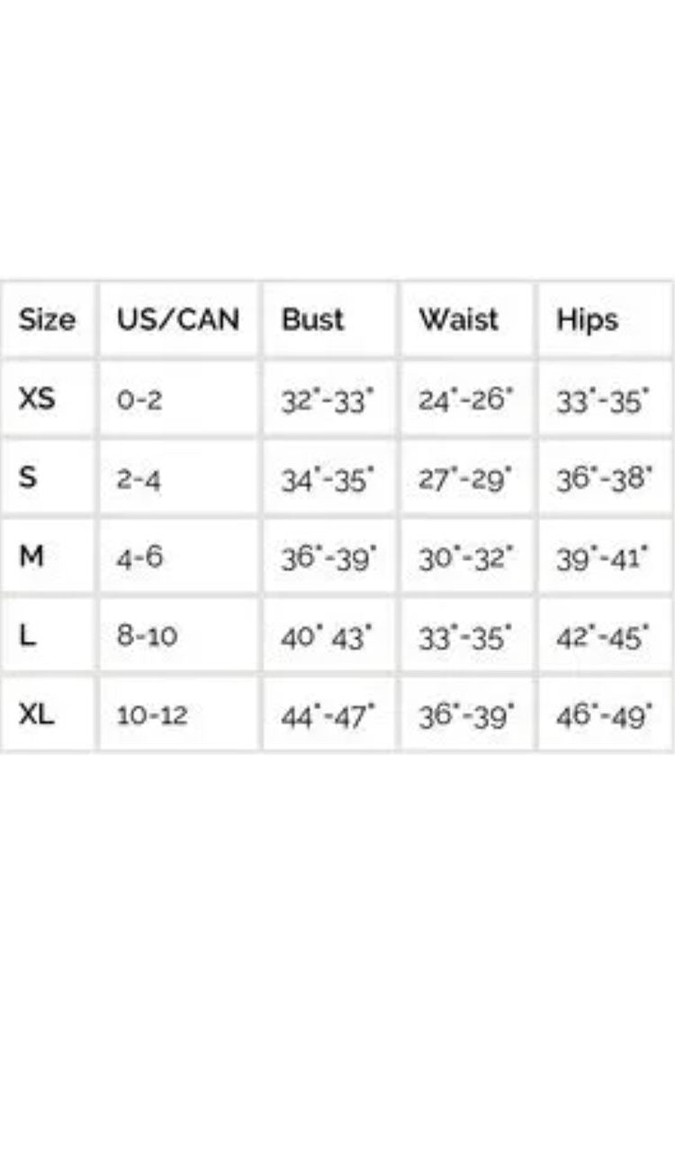 Milio Milano Size chart for clothing with measurements in US and Canadian sizes.