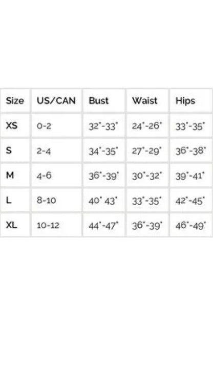 Milio Milano Size chart for clothing with measurements in US and Canadian sizes.