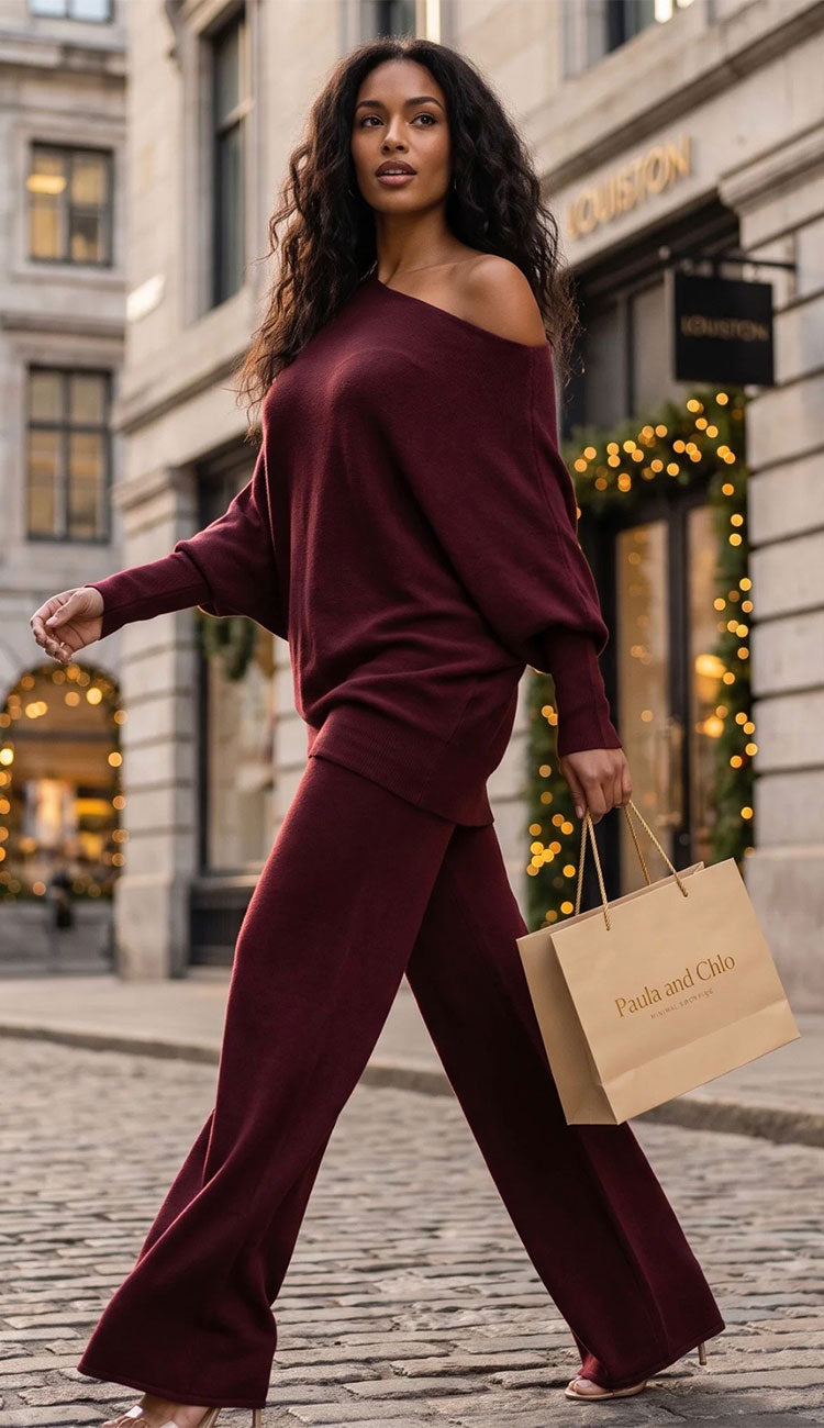 milo milano  wine asymmetrical outfit
