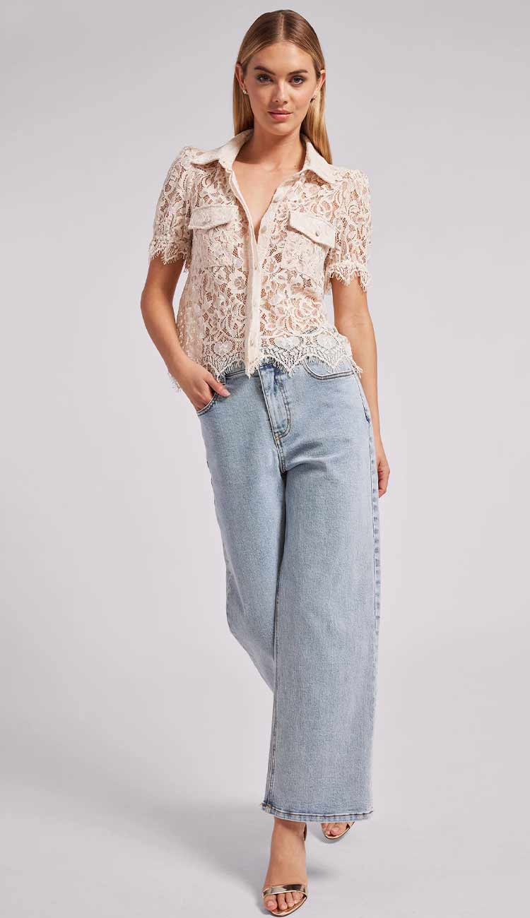 Mina Lace Shirt in French Beige by Generation Love full view at Paula & Chlo