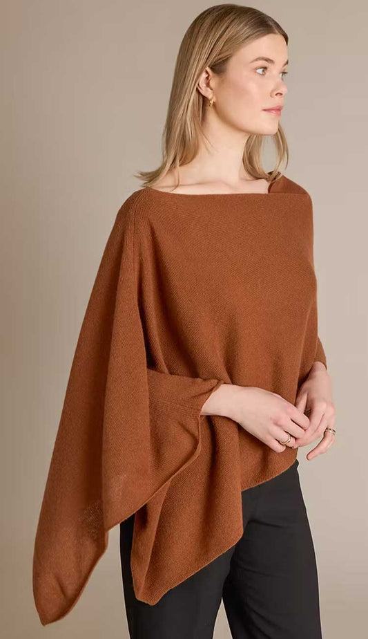 Alashan cashmere dress topper poncho in negroni, lightweight one-size wrap with draped silhouette.