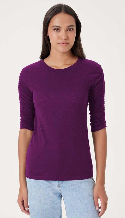 Ruched Half Sleeve Tee by Goldie in Grape front view at Paula & Chlo