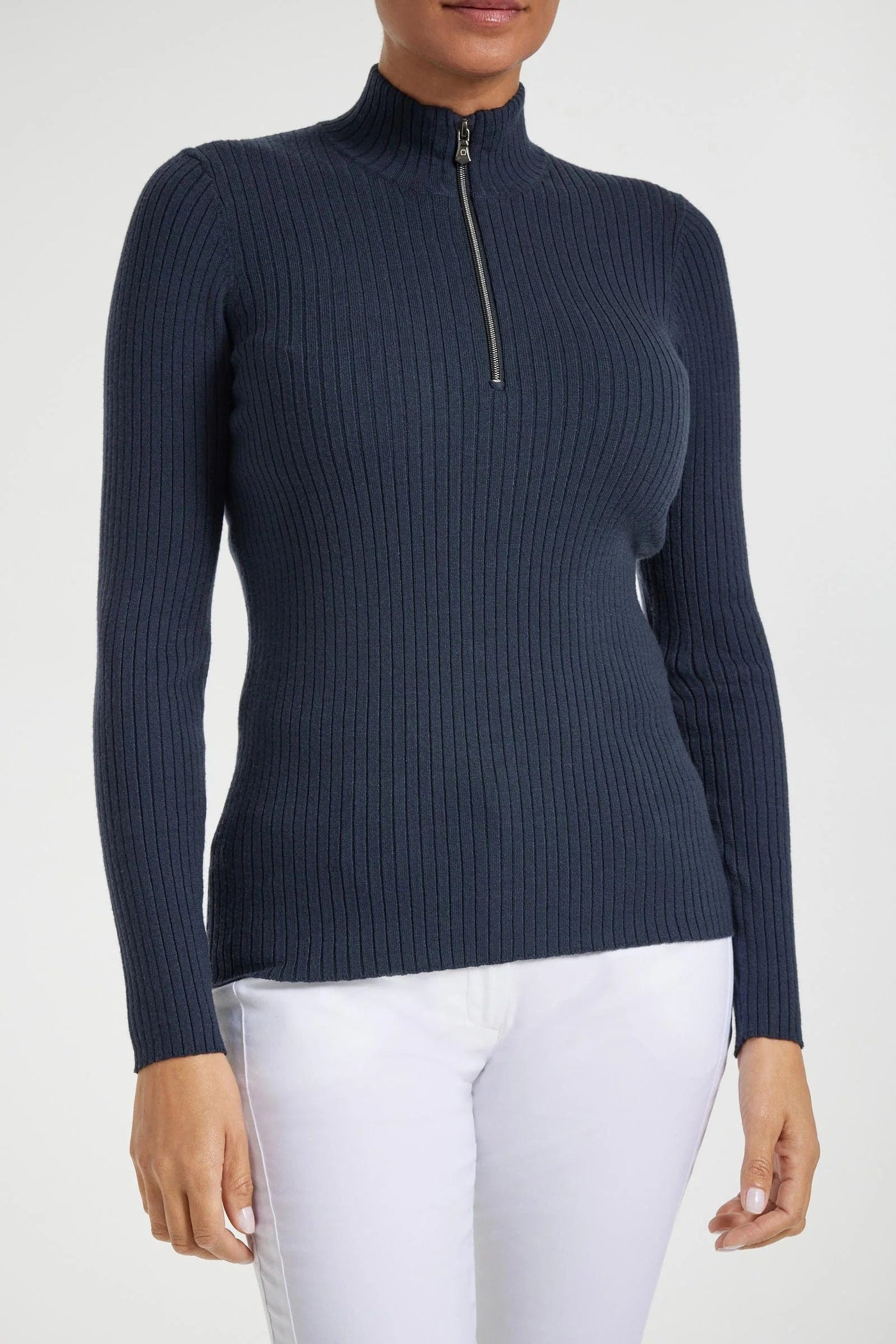 Stacey Ribbed Long Sleeve Sweater in Navy by Anatomie - side view