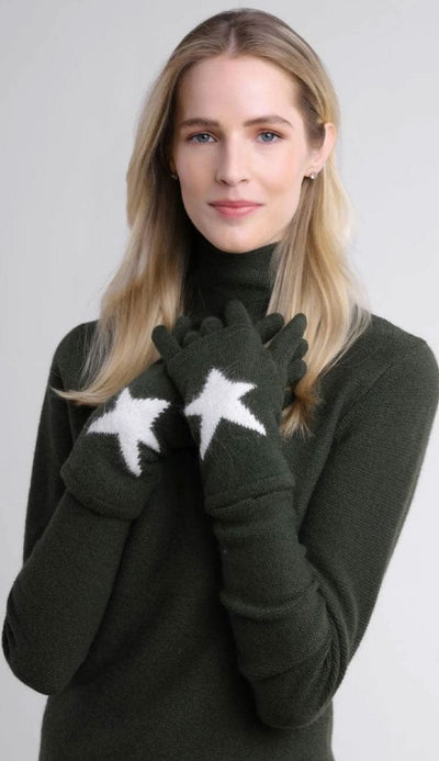 Cashmere with Angora Star Intarsia 3-in-1 Glove by Alashan Cashmere at Paula & Chlo in Army