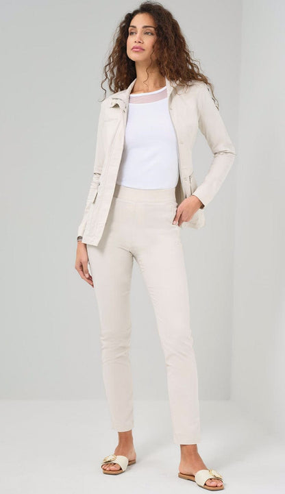 Kenya Safari jACKET IN sTONE PAIRED WITH THE JAMIE PANT AND THE FLO TOP - ANATOMIE AVAILABLE AT PAULA AND CHLO