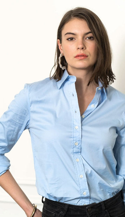 The Boyfriend Shirt in Blue Daw by The Shirt - at Paula & Chlo - front view