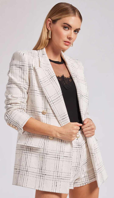 Talan Tweed Blazer in white and black by Generation Love at Paula & Chlo
