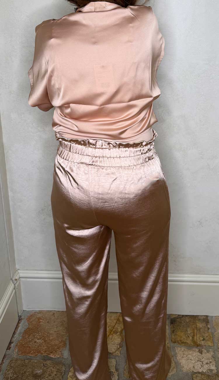 Theresa satin pants terracotta by generation love at paula and chlo back view