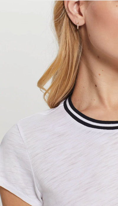 Goldie Tipped Ringer Tee in white detail view -Paula & Chlo