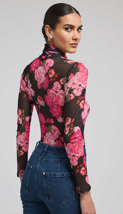  Tyla Floral Mesh Top in Black Floral Fantasy | back view generation love 