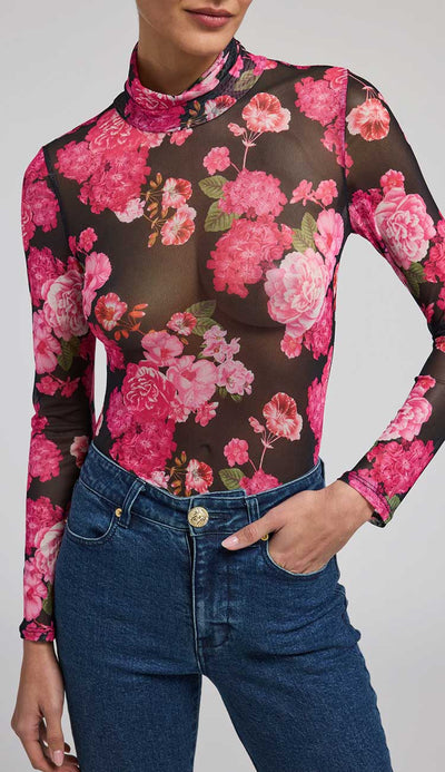  Tyla Floral Mesh Top in Black Floral Fantasy  detail view generation love at paula and chlo
