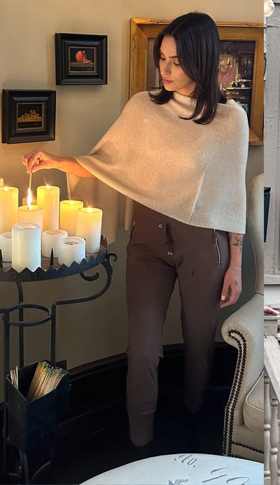 Raffaello Rossi Candy Pants in Copper at Paula and Chlo shown with our 100% cashmere topper in mongolian cream