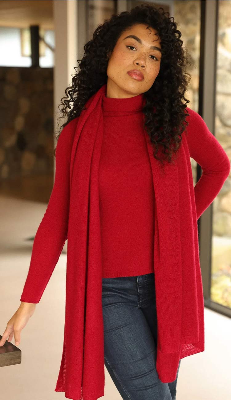 Breezy Travel Wrap by Alashan Cashmere at Paula and Chlo in RED VELVET