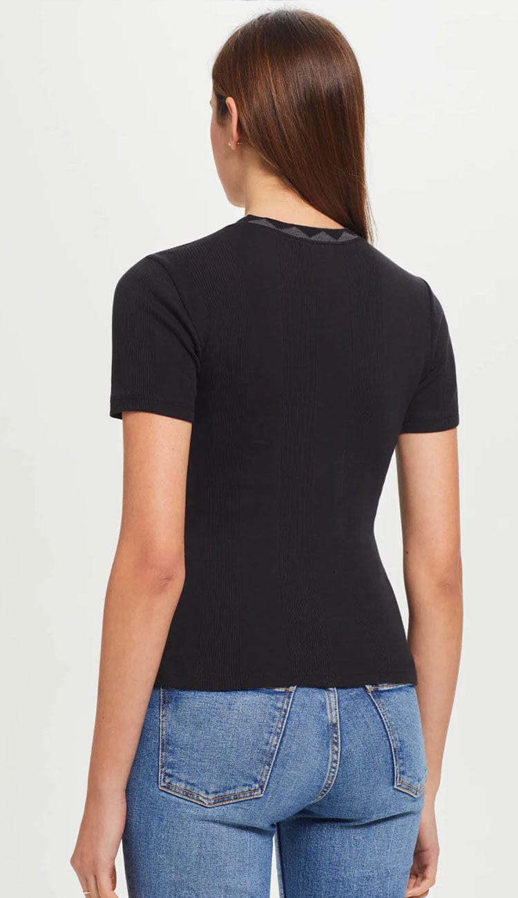 Variegated Ribbed Geometric Ringer Tee  BACK- Black by Goldie at Paula & Chlo