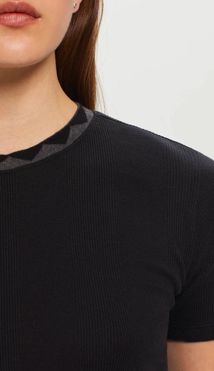 Variegated Ribbed Geometric Ringer Tee  DETAIL- Black by Goldie at Paula & Chlo