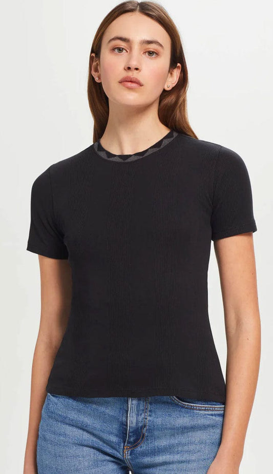 Variegated Ribbed Geometric Ringer Tee - Black by Goldie at Paula & Chlo