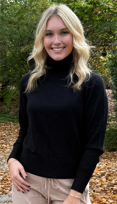 Cashmere Turtleneck Sweater by White and Warren in black or grey at Paula and Chlo