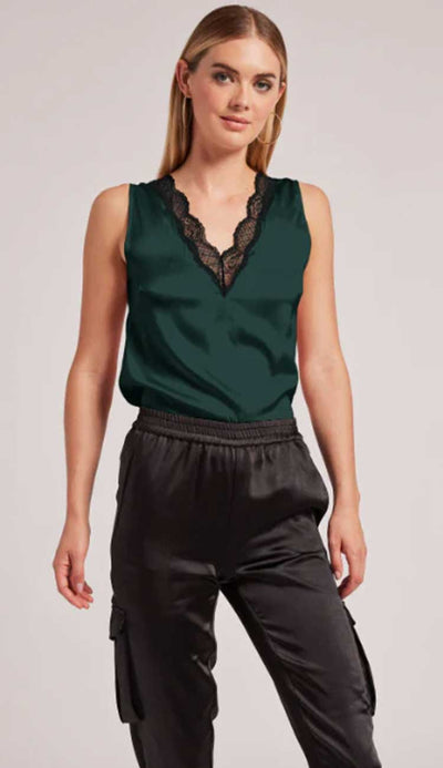 Aida Lace Tank in silk trimmed with black lace by Generation Love At Paula & Chlo.