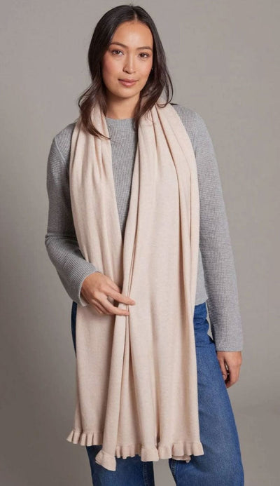 Alashan Cashmere Cotton Cashmere Travel Wrap with mini ruffle in Dune | Paula and Chlo